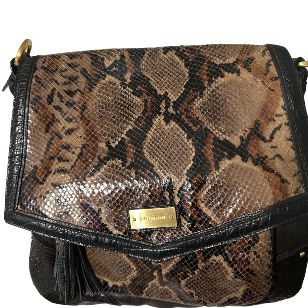 Brahmin snakeskin black leopard leather very good condition no flaws so big